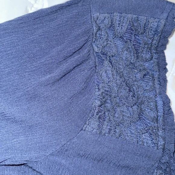 American Eagle Womens Navy Blue Long Sleeve Lace Henley Top S 100% Rayon Casual - Picture 5 of 11